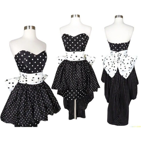 Gunne Sax Dresses & Skirts - Vintage 80s Strapless Black White Polka Dot GUNNE SAX Bubble Peplum dress 10